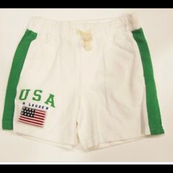 POLO GREEN AND WHITE USA SHORTS(BOYS) - Picture 3 of 4
